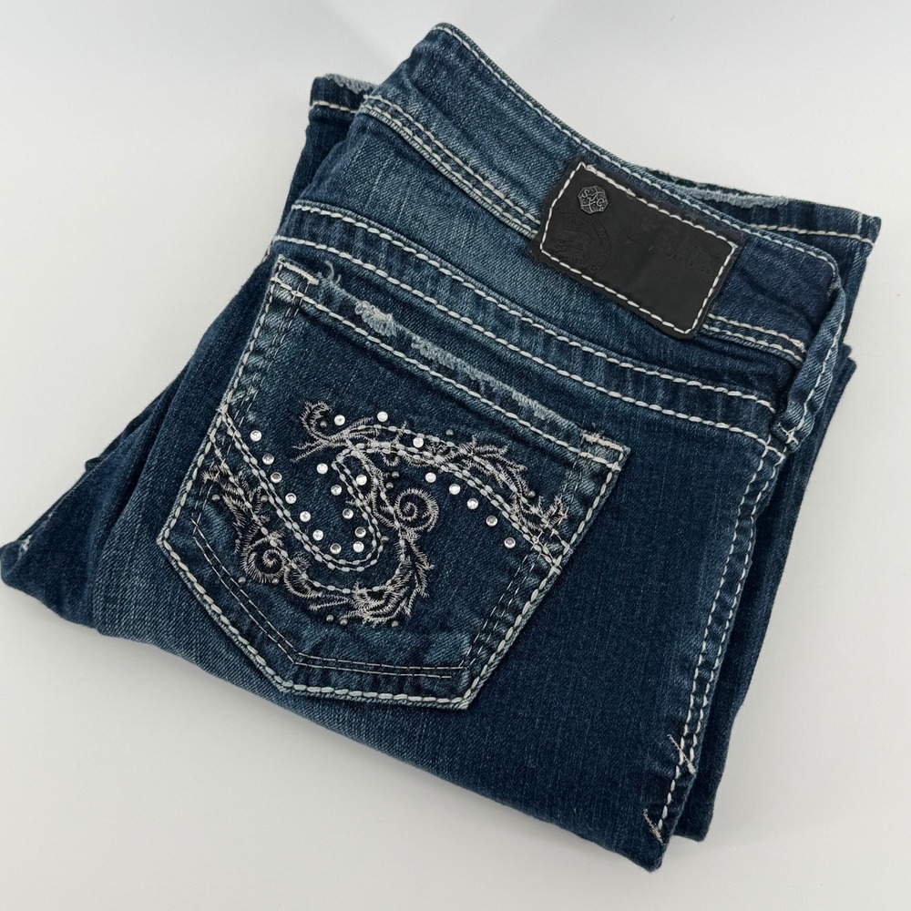 Silver Jeans Co Suki Mid Rise Bootcut Jeans Dark Wash Rhinestone W29 L30